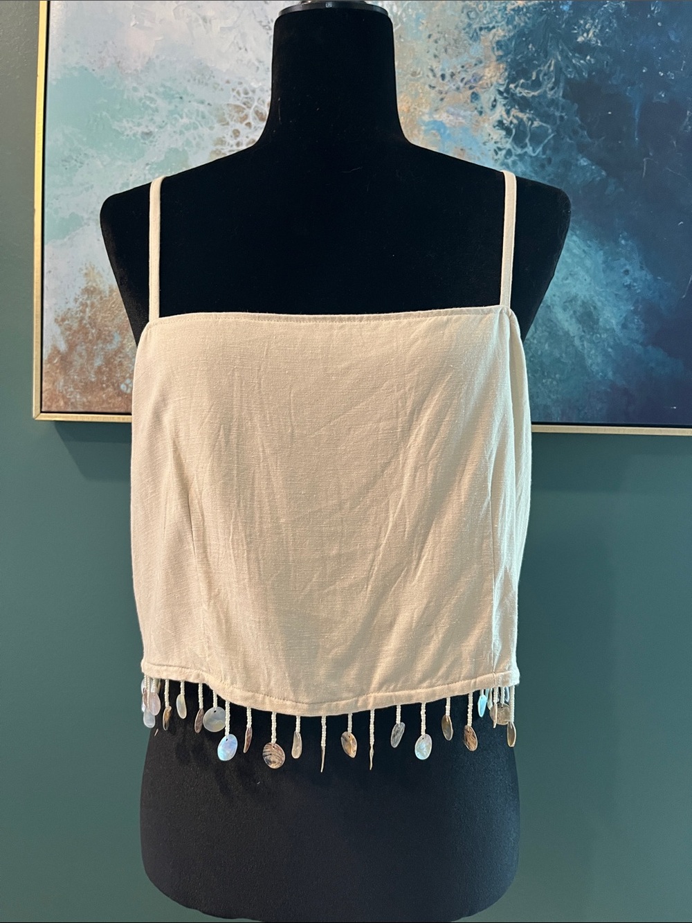 Jason Wu Cream Crop Top with Shell Fringe